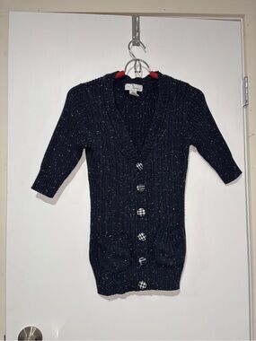 Daisy Navy Speckled Button-Front Knit Cardigan